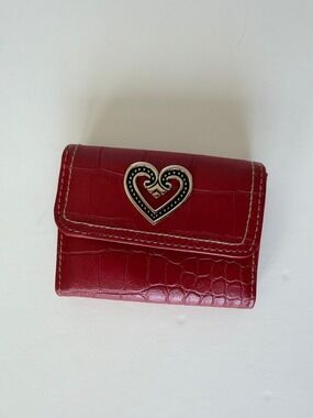 Buxton Red Croc-Embossed Women's Trifold Wallet with Heart Accent